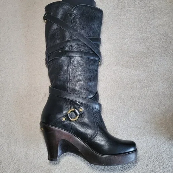 Michael Kors black leather round toe mid calf heeled boots size 8 - Picture 2 of 16